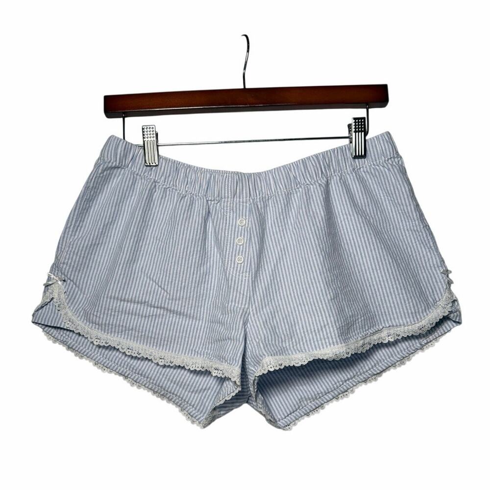 Brandy Melville Sleep Short OS Blue White Striped Lace Bows Coquette Pajama